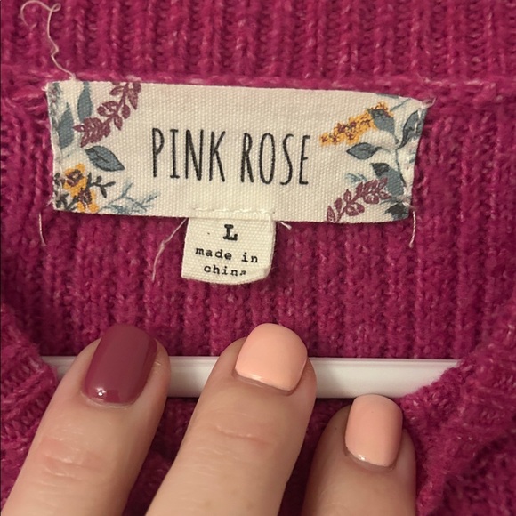 Pink Rose Women's Crew Neck Sweater - Deep Pink - Picture 2 of 4